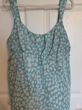New York & Company Aqua and White Patterned Sleeveless Top